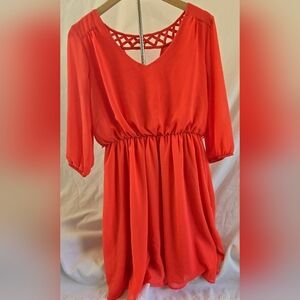 BCX Coral Lattice-Back Chiffon Dress Size M – Flowy & Feminine